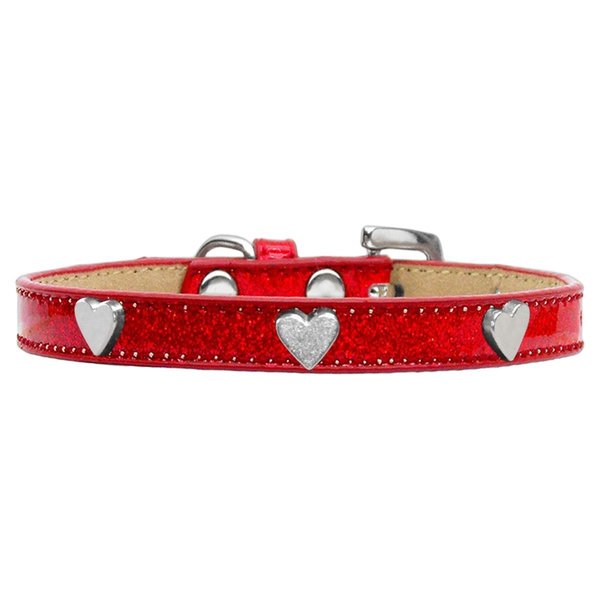 Mirage Pet Products Silver Heart Widget Dog CollarRed Ice Cream Size 16 633-14 RD16